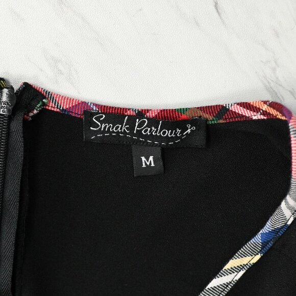 Black SMAK PARLOUR Plaid Trim Short Sleeve Dress - M - Picture 5 of 5